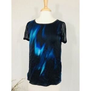Elie Tahari Silk Top Watercolor Crew-neck Black Blue, XS